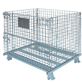 Folding wire container with drop gate